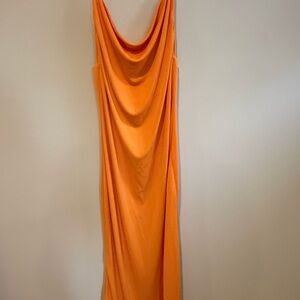 Zara Orange Draped Cowl Midi Dress